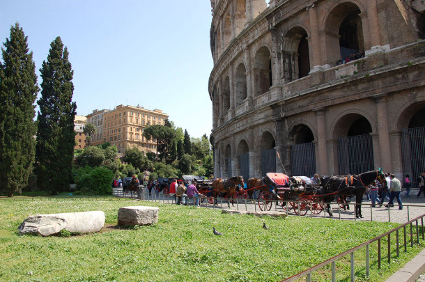 Calèches pour touristes au Colisée