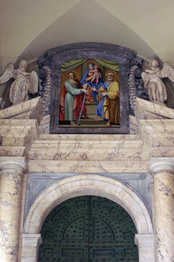 Peinture sur une porte de la basilique