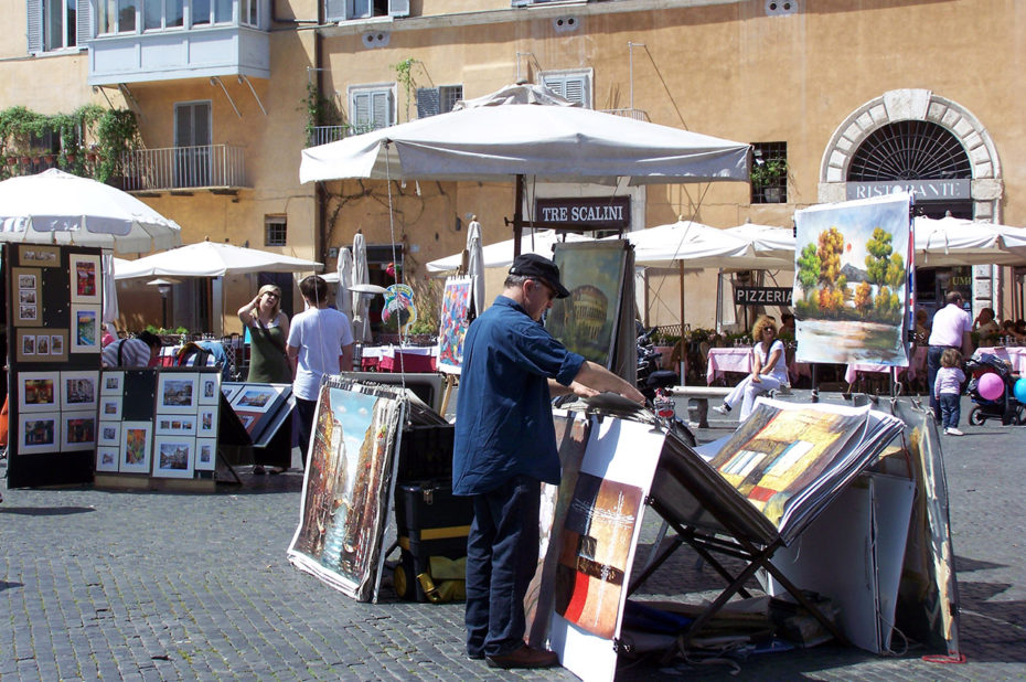 Artiste-peintre expose ses toiles place Navone