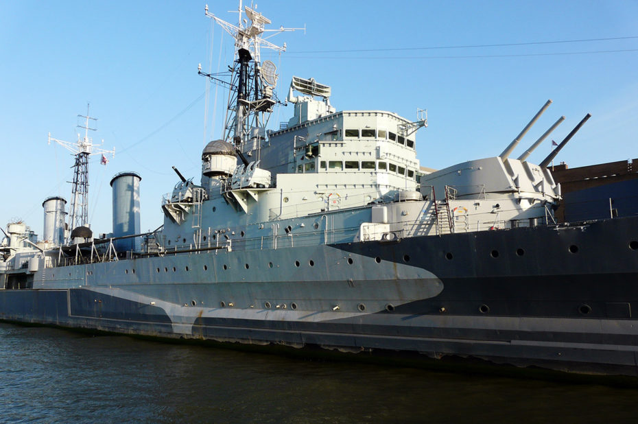 Le HMS Belfast, croiseur léger utilisé pendant la Seconde Guerre mondiale