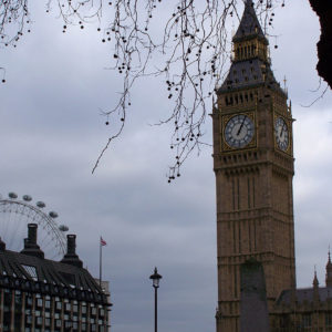 Big Ben et le London Eye dans la grisaille