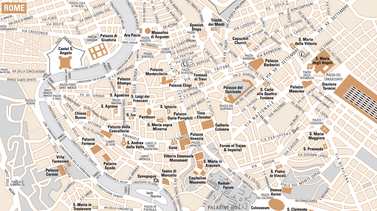 Carte de Rome avec plan des monuments à visiter