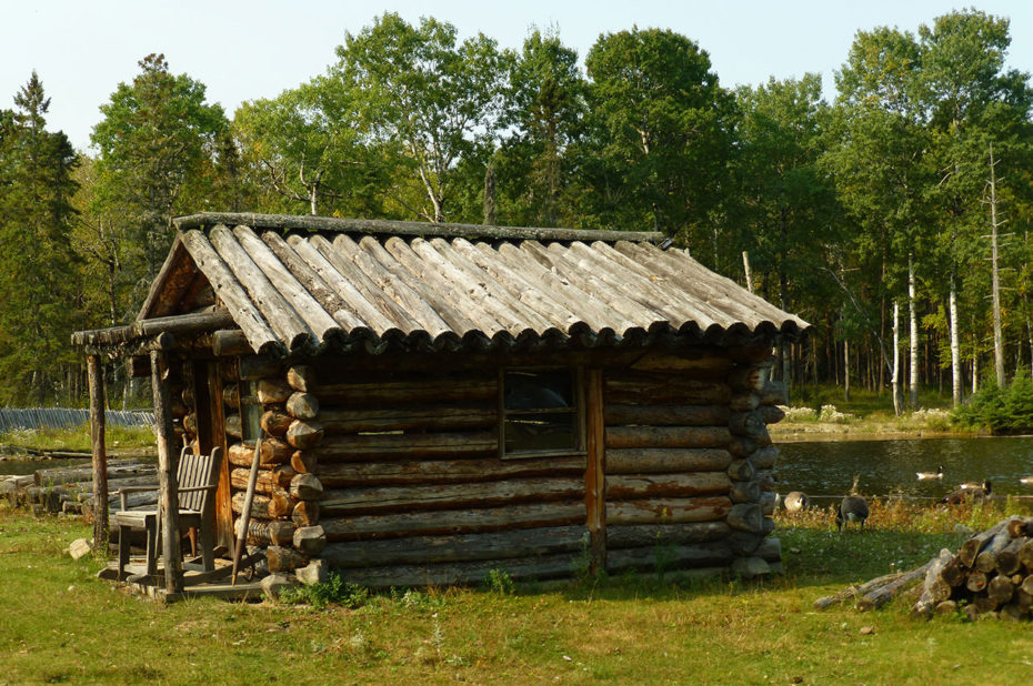 Cabane en rondins au bord d'un lac