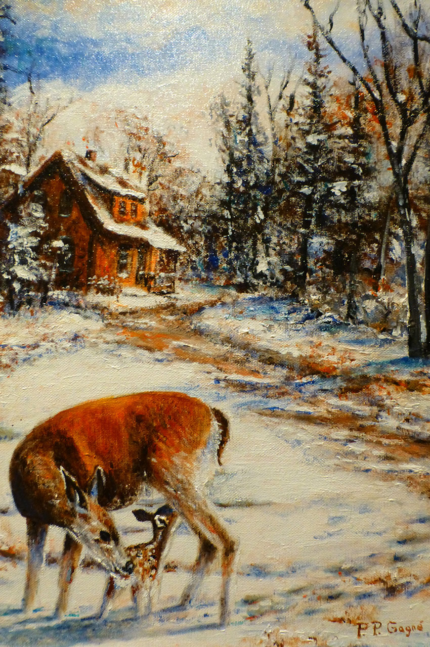 Peinture d'une biche et de son petit par Pierre-Paul Gagné