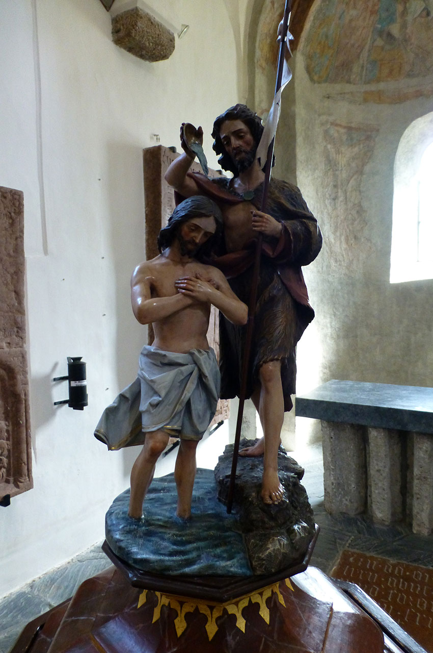 Sculpture représentant le baptême de Jésus par St Jean Baptiste