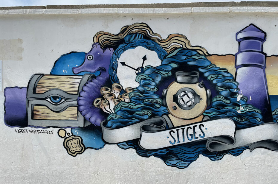 Street art représentant le port de Sitges