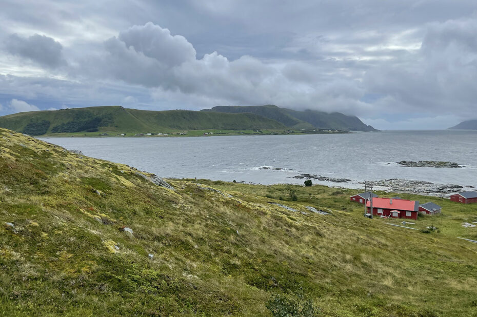 Quelques maisons rouges au bord de l'eau sur Offersøya